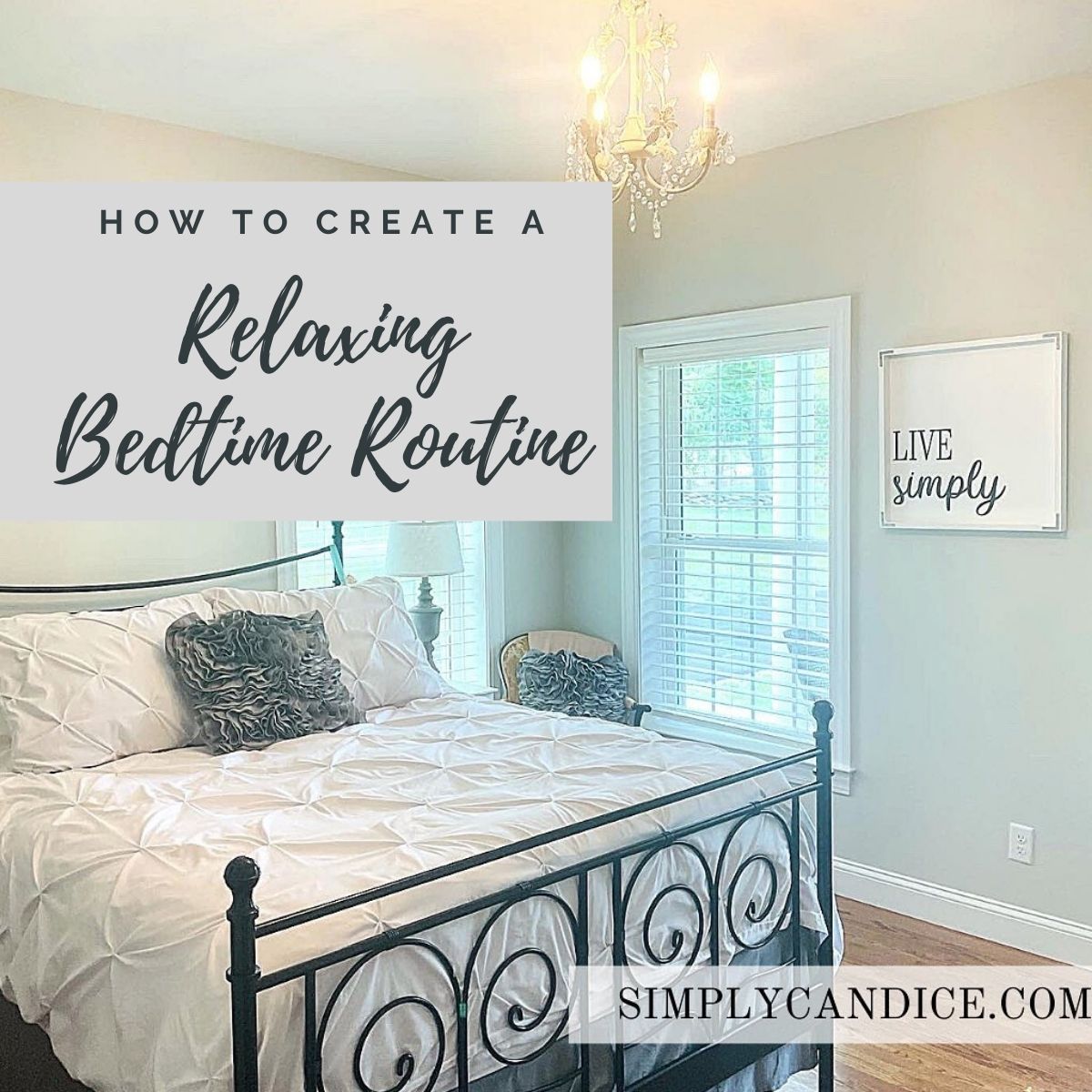 How to Create a Relaxing Bedtime Routine: Image of a bed with light gray walls and soft lighting
